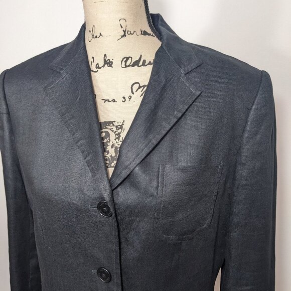 Lauren Ralph Lauren Black 100% Linen Blazer Jacket Lined Career Office size 12 - Picture 2 of 14